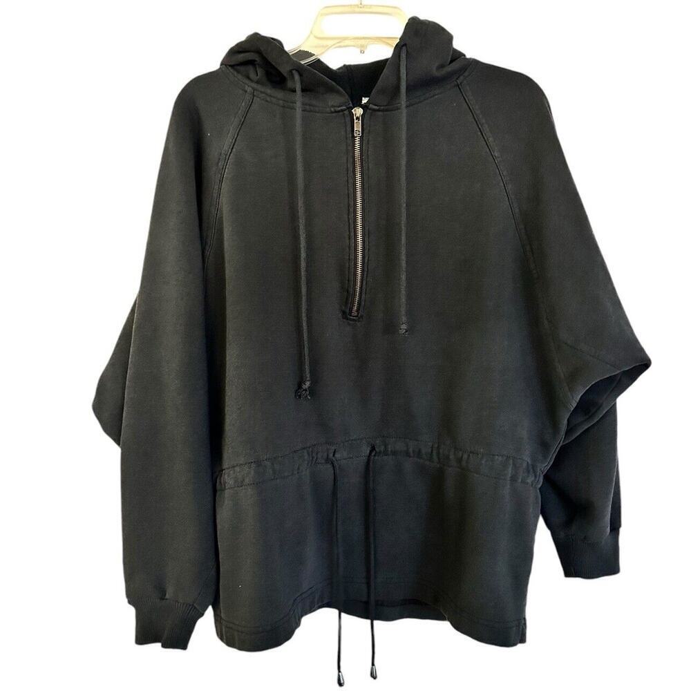 THE BODY CO WOMEN'S 1/2 ZIP LONG SLEEVE HOODED SWEATSHIRT Dark Gray MEDIUM M